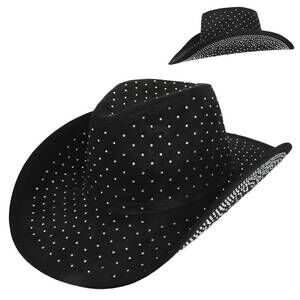 NEW SOPHIA COLLECTION women's fashion rhinestone jeweled cow boy hat in black